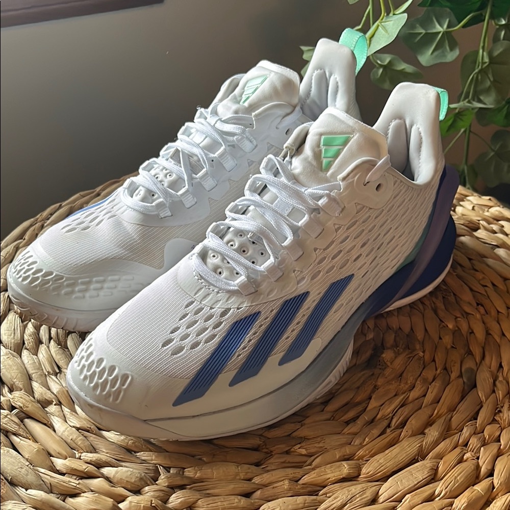 White and Blue Athletic Sneakers